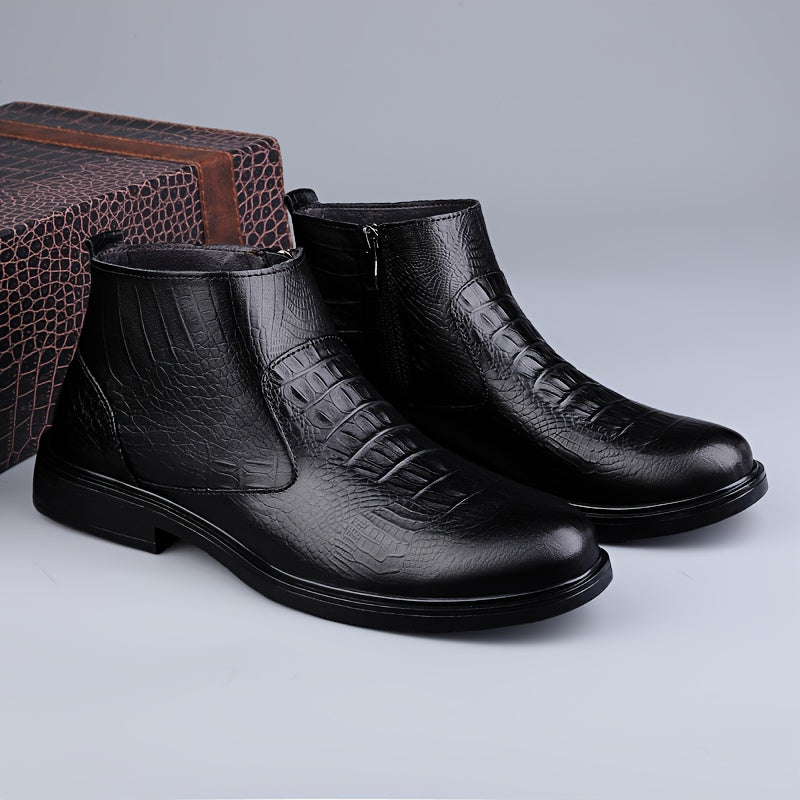 Men'S Genuine Winter Boots - Slip-Resistant Rubber Sole, Zipper Closure, Cushioned Insole - Cold Weather Ankle Boots for Ice, Snow, and Everyday - Black - Ideal for Formal & Casual Outfits, Winter Shoes, Ice Traction Footwear