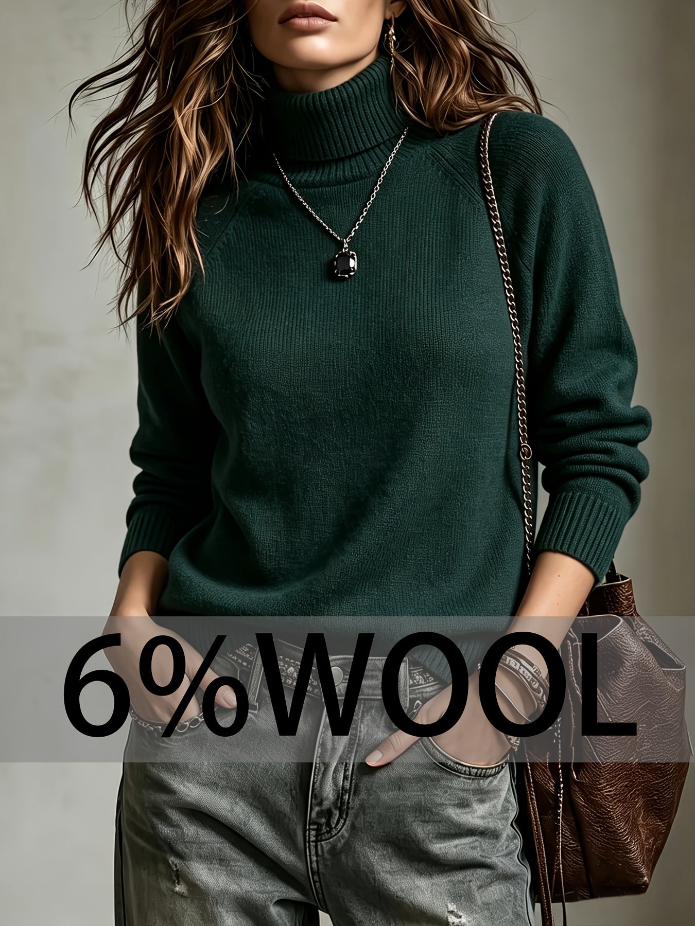 Women's Warm Wool Blend High-Neck Pullover Sweater for Fall