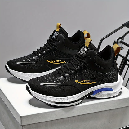 Men'S High-Top Lace-Up Athletic Sneakers - Breathable Fabric, PVC Sole, EVA Insole, Stylish Blue  White Design for Casual and Outdoor Activities, Everyday Sneakers   Sporty Casual Shoes   Durable PVC Sole
