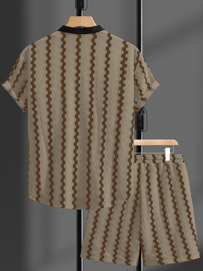 Men's Summer Casual 2-Piece Set with Color Block Shirt & Shorts