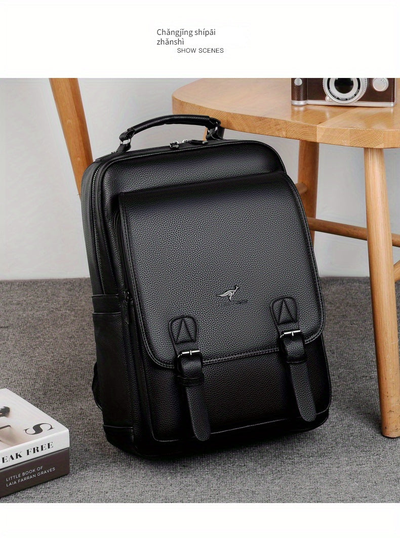 Stylish Men's Backpack - Multifunctional, Large Capacity for 39.62cm Laptop, Business  Travel Ready, Durable PU Material