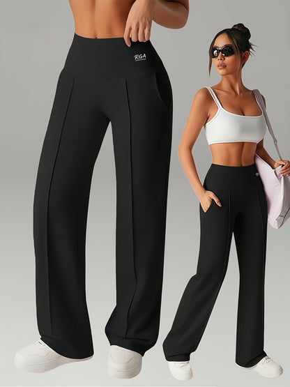 Women's High-Waisted Straight-Leg Casual Pants with Elastic Waist