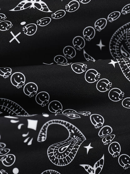 Men's Paisley Print Short Sleeve Shorts Single Button Shirt Suit with Elastic Cord and Pockets