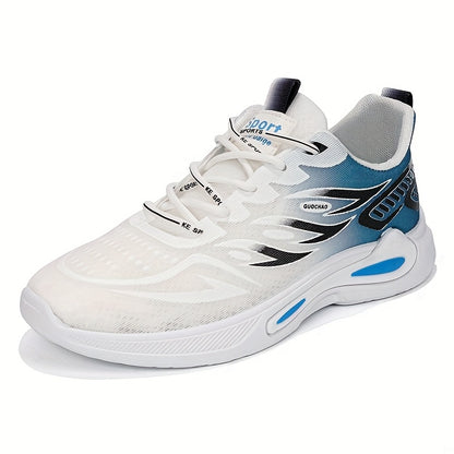 Men's Breathable Athletic Sneakers - Stylish Color Block Design with Blue Accents, Lightweight Running Shoes for Outdoor Activities and Casual Wear, Rubber Sole Footwear, Fabric Upper