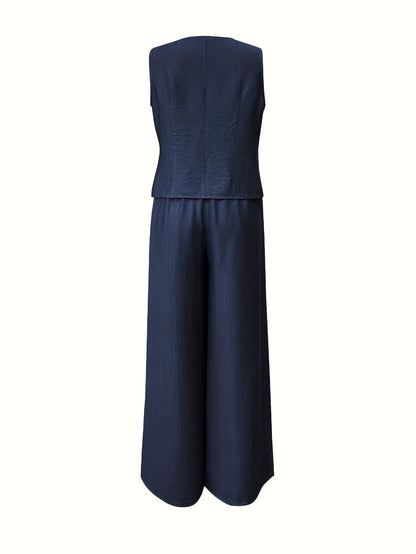 Women’s Casual Sleeveless V-Neck Vest & Pants Set for Summer