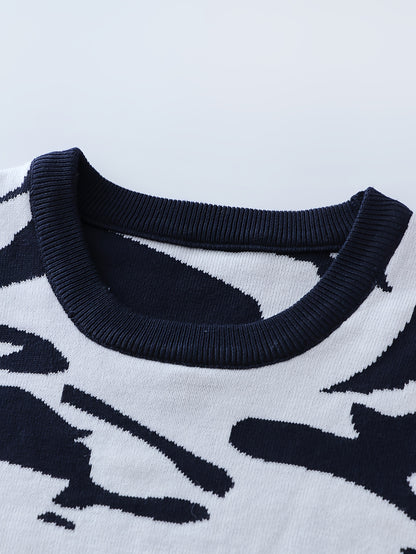 Timur OBM Men'S Fashion Original High-End Trendy Jacquard Knit Crew Neck Pullover