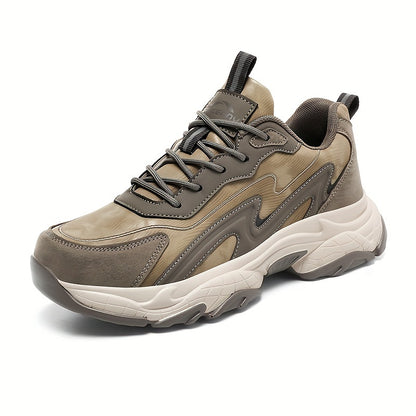 Men's Casual Athletic Sneakers - Lightweight, Breathable Running Shoes with Soft PU Sole for Outdoor Activities, Lace-Up Closure, Striped/Plaid Design, Casual Running Shoes | Sporty Midtop Sneakers | Pu Upper Sneakers - ayq
