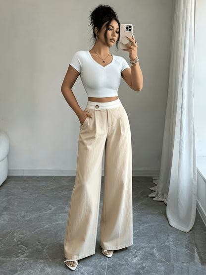 Women's Elegant Mid-Rise Straight-Leg Polyester Pants for Spring
