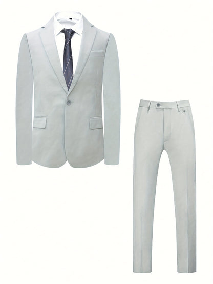 Men's Casual Business Suit 2-Piece Set with Lapel Collar