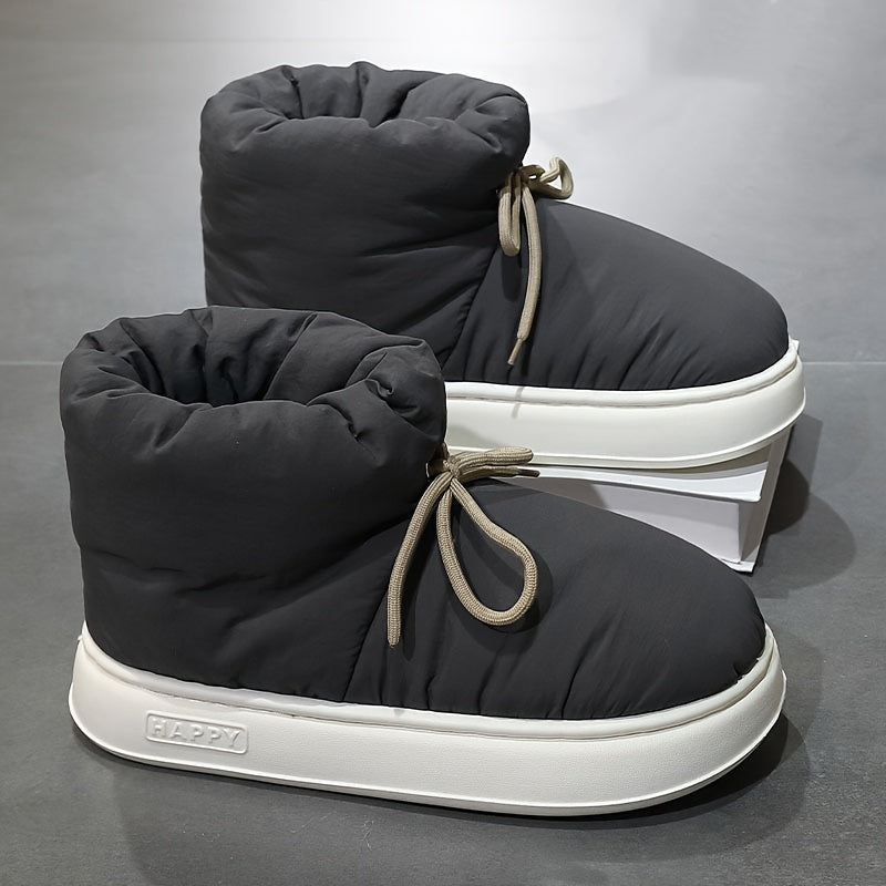 Men'S & Women'S Slip-On Snow Boots - Winter Warmth with Plush Lining, Soft Fabric Upper & Cushioned EVA Sole, Round Toe Short Ankle Boots for Indoor/Outdoor Use, Unisex Casual Footwear in Black/Gray/Navy Blue - All-Season Com