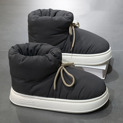 Men'S & Women'S Slip-On Snow Boots - Winter Warmth with Plush Lining, Soft Fabric Upper & Cushioned EVA Sole, Round Toe Short Ankle Boots for Indoor/Outdoor Use, Unisex Casual Footwear in Black/Gray/Navy Blue - All-Season Com