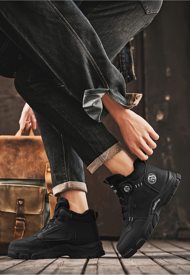 Men'S Winter High-Top Boots - Thick Warm Lace-Up Ankle Boots with Rubber Sole, Non-Slip Traction, Brown/ Color Options - Cold Weather Shoes for Everyday & Formal, Winter Boots, Formal Footwear, Retro Style, Durable Constructi