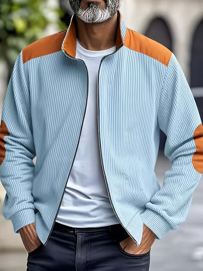 Men'S Long Sleeve Patchwork Fashion Warm Jacket, Corduroy Long Sleeve Warm Coat with Zipper Stand Collar Long Sleeve Casual Comfortable Autumn and Winter Style