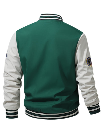 Men's Thermal Insulated Full-Zip Baseball Jacket with Full-Zip Closure - Heavyweight Winter Coat, Brown/White colorblock, Lining - Streetwear Outerwear for Casual & Formal Events - Compatible with Hoodies & Jackets (Men's Fas