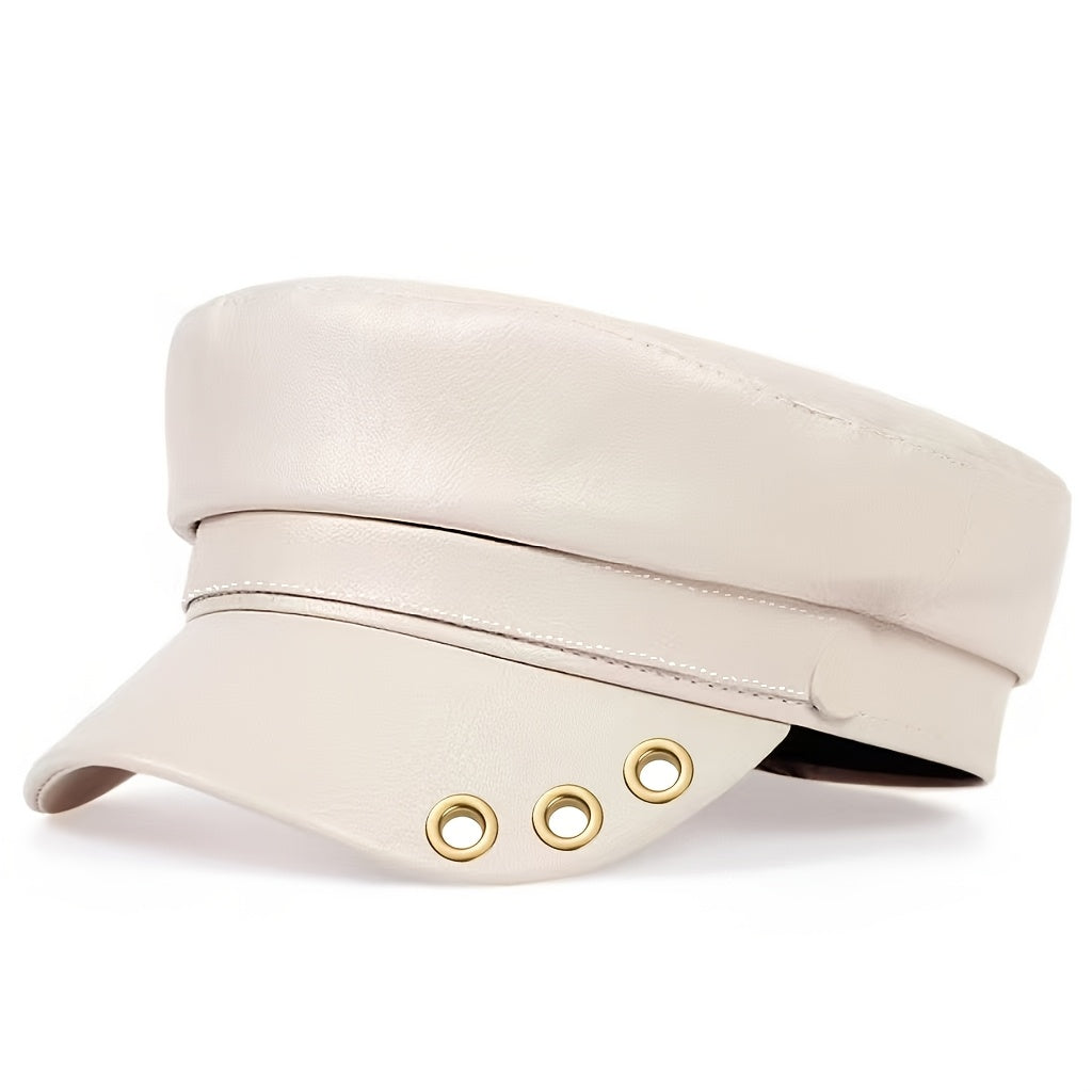 Elegant PU Octagonal Hat for Autumn Winter Casual Wear