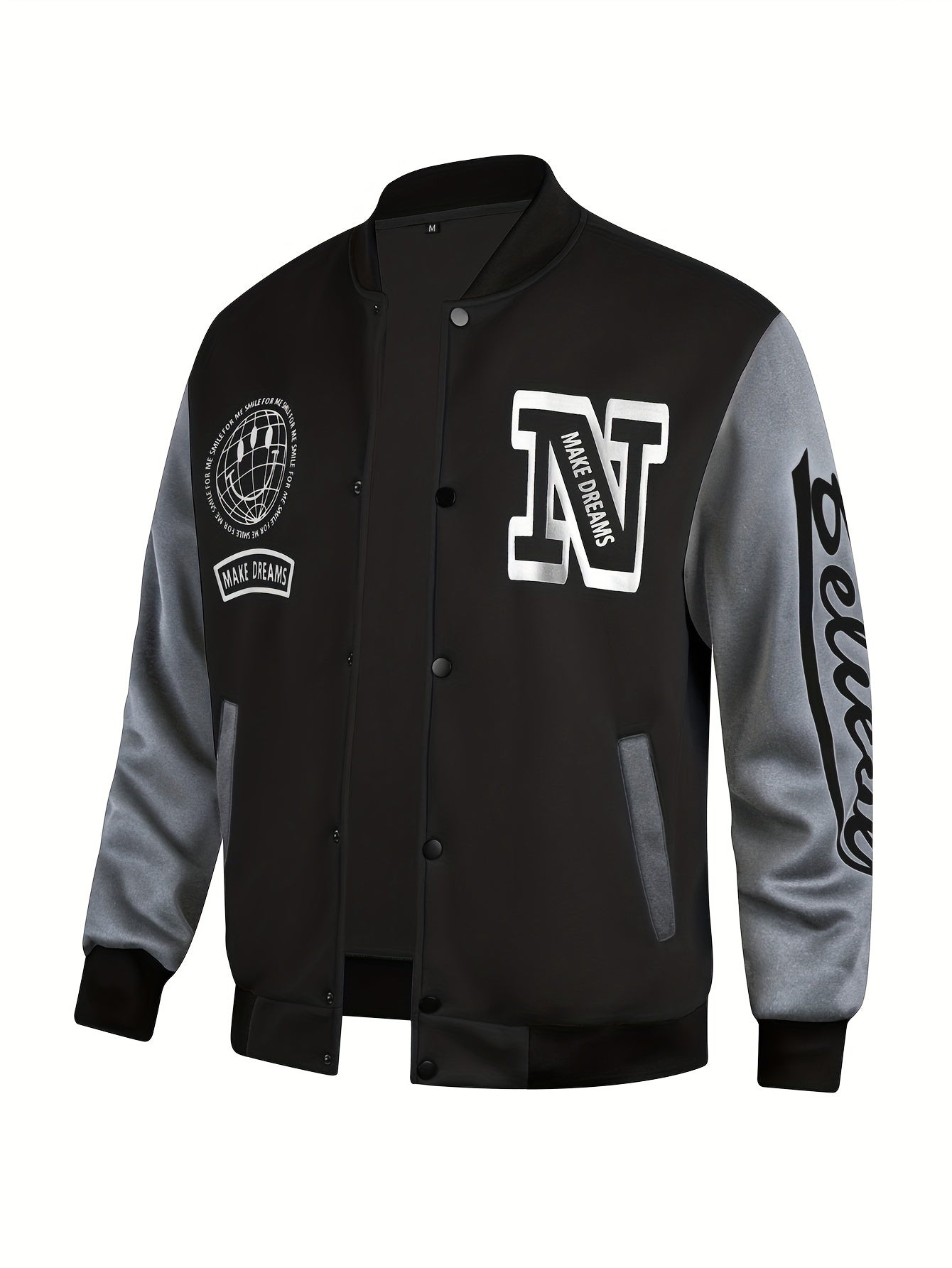 Men's Letter Print Contrast Color Baseball Jacket
