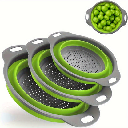 1/2 Set Round Silicone Kitchen Drain Basket Set Collapsible Funnel - 1 Large, 1 Small, Very Suitable for Draining Pasta, Vegetables and Fruits