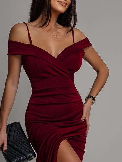 Elegant Women’s Off-Shoulder Bodycon Cami Dress with Slit