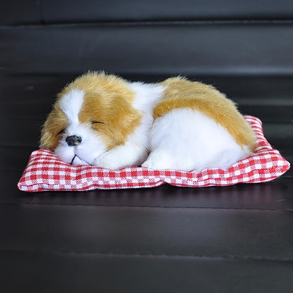 Cute Plush Toy Dog - Soft Sleeping Dog Figurine with Expressive Eyes, Realistic Brown & Puppy Design, Car Dashboard Decor for Kids, Car Interior Decoration, Christmas Gifts
