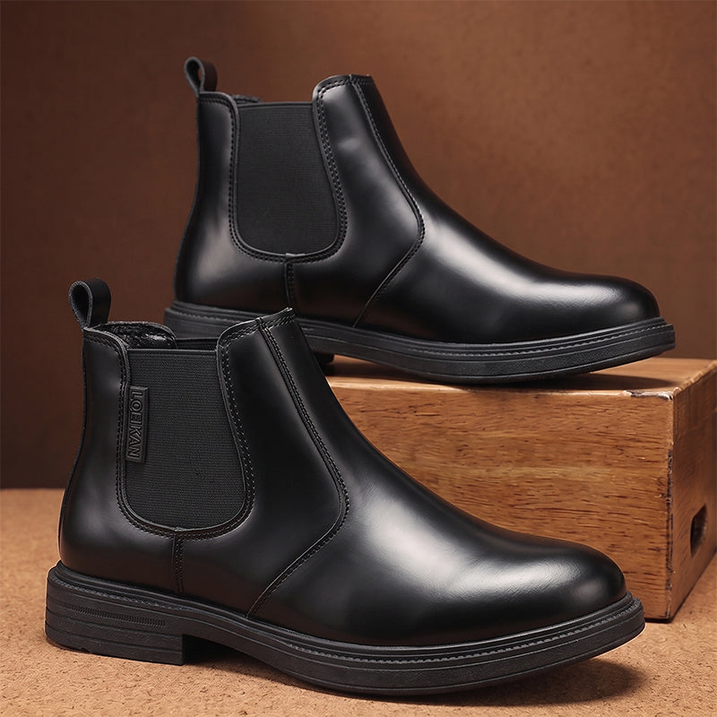 Men's Autumn/Winter Denim High-Top Ankle Boots, Black PU