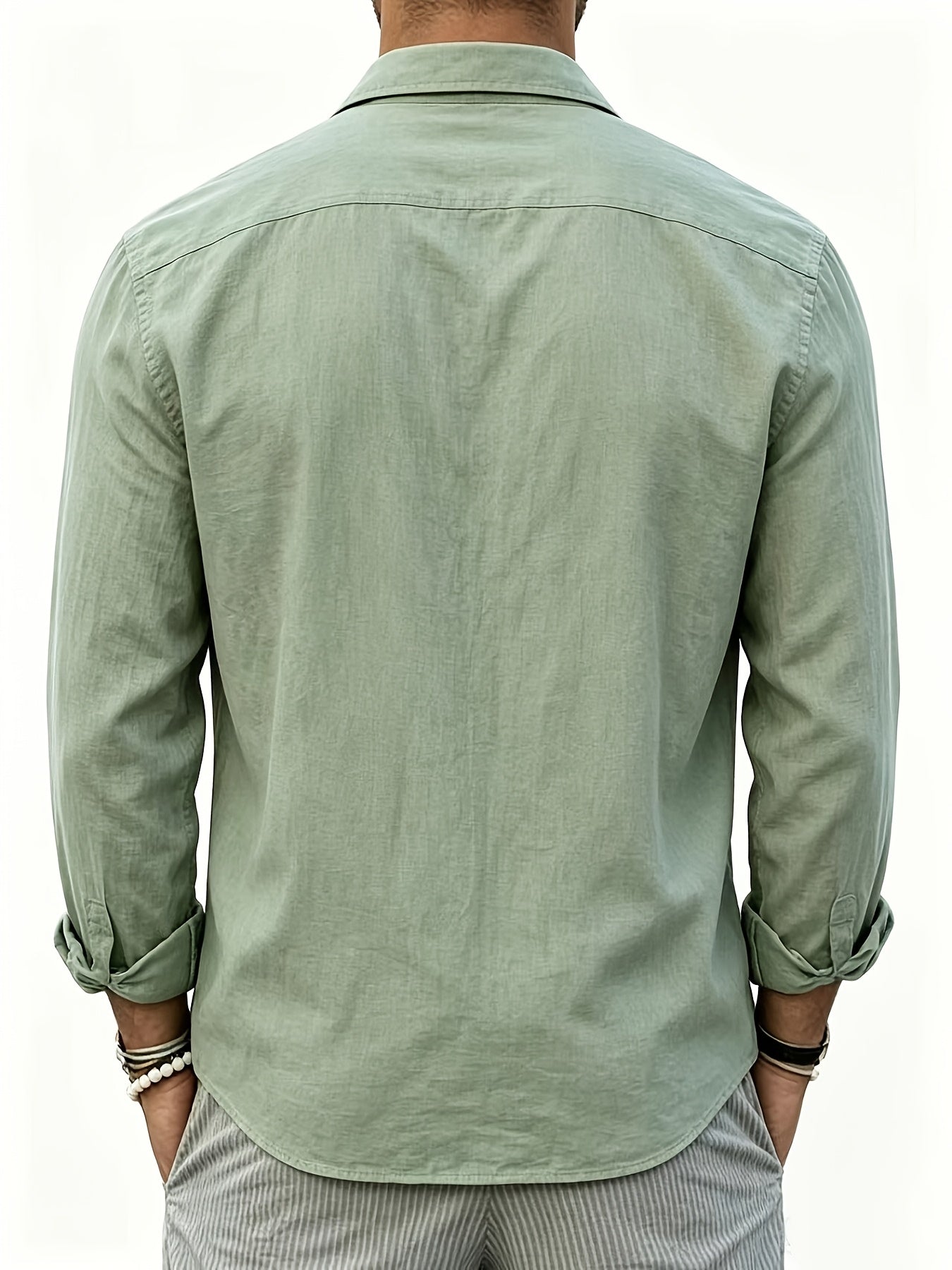 Men's Linen Blend Long Sleeve Casual Shirt for Spring Summer