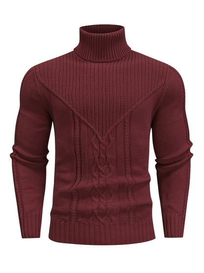 Men'S Casual Winter High Neck Turtleneck Sweater | Black Solid Color, Medium Stretch Fabric, Regular Fit, Hand Wash Only, Sleek Knitwear, Long Sleeve, Rib-Knit Detail