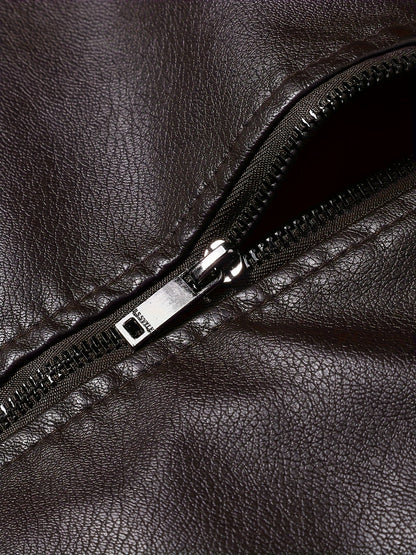 Men's Stylish Burgundy Jacket - Fall/Winter Trendy Stand Collar Biker Jacket with Multiple Zippered Pockets, Casual Design for Casual Attire, Fall Jacket | Modern Casual Jacket | Glossy Finish Jacket