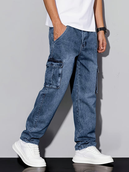 Youth Stretch Denim Work Pants with Multi-Pockets, Elastic Waist