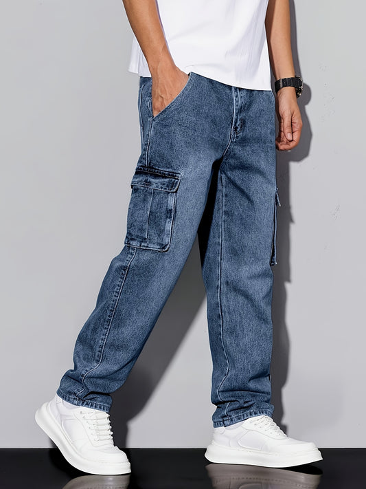 Youth Stretch Denim Work Pants with Multi-Pockets, Elastic Waist