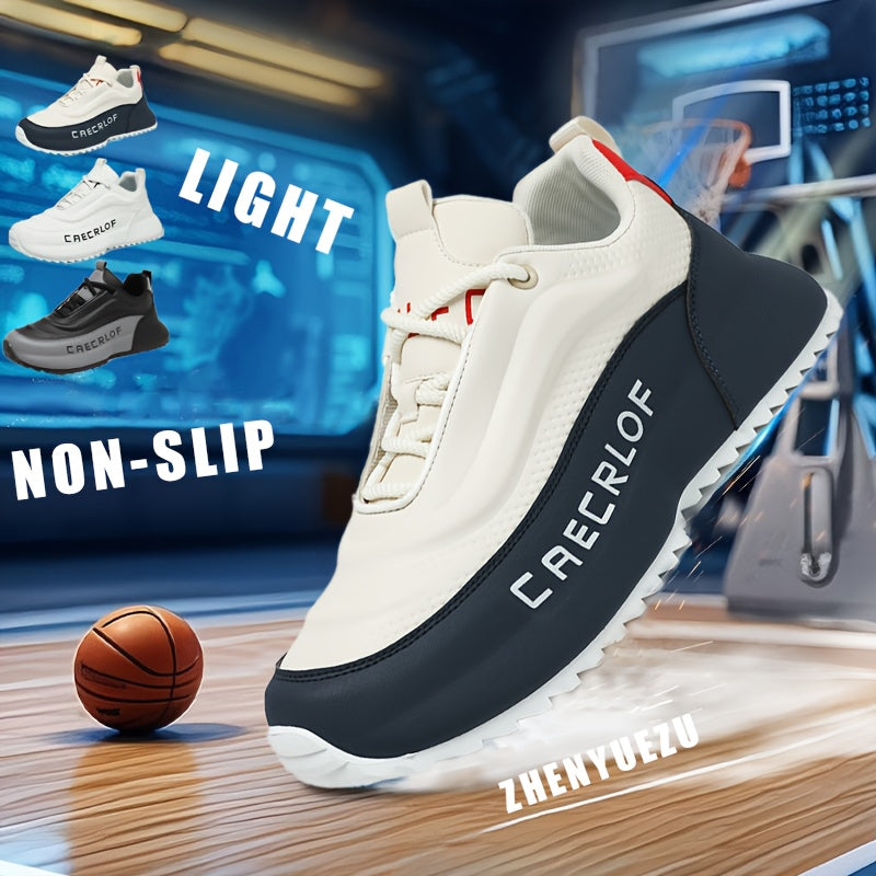 Men's Casual Lace-Up Basketball Shoes, Classic White and Blue Contrast Sneakers, Offering a Breathable, Lightweight, and Comfortable Feel with Shock Absorption and Wear Resistance. Suitable for All-season Casual and Daily Spo - ayq