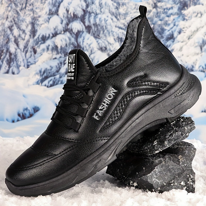 Men's Autumn and Winter Snow Boots with Plush Lining, Comfortable and Soft Soles, Outdoor Hiking Shoes, Comfortable and Durable Sports and Leisure Shoes, Suitable for Ice Walking and Daily Wear, Warm Winter Shoes, Snow Sports