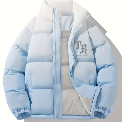 Men'S Color-Block Quilted Jacket - Cozy Fleece-Lined Winter Coat with Stand Collar, Zip-Up Design, and Multiple Pockets for Casual Wear, Winter Jacket, Thick