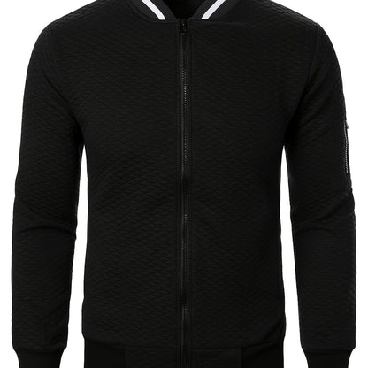 Men's Casual Full Zip Bomber Jacket, Warm Comfy Blouson Jacket For Autumn And Winter Outdoor Activity