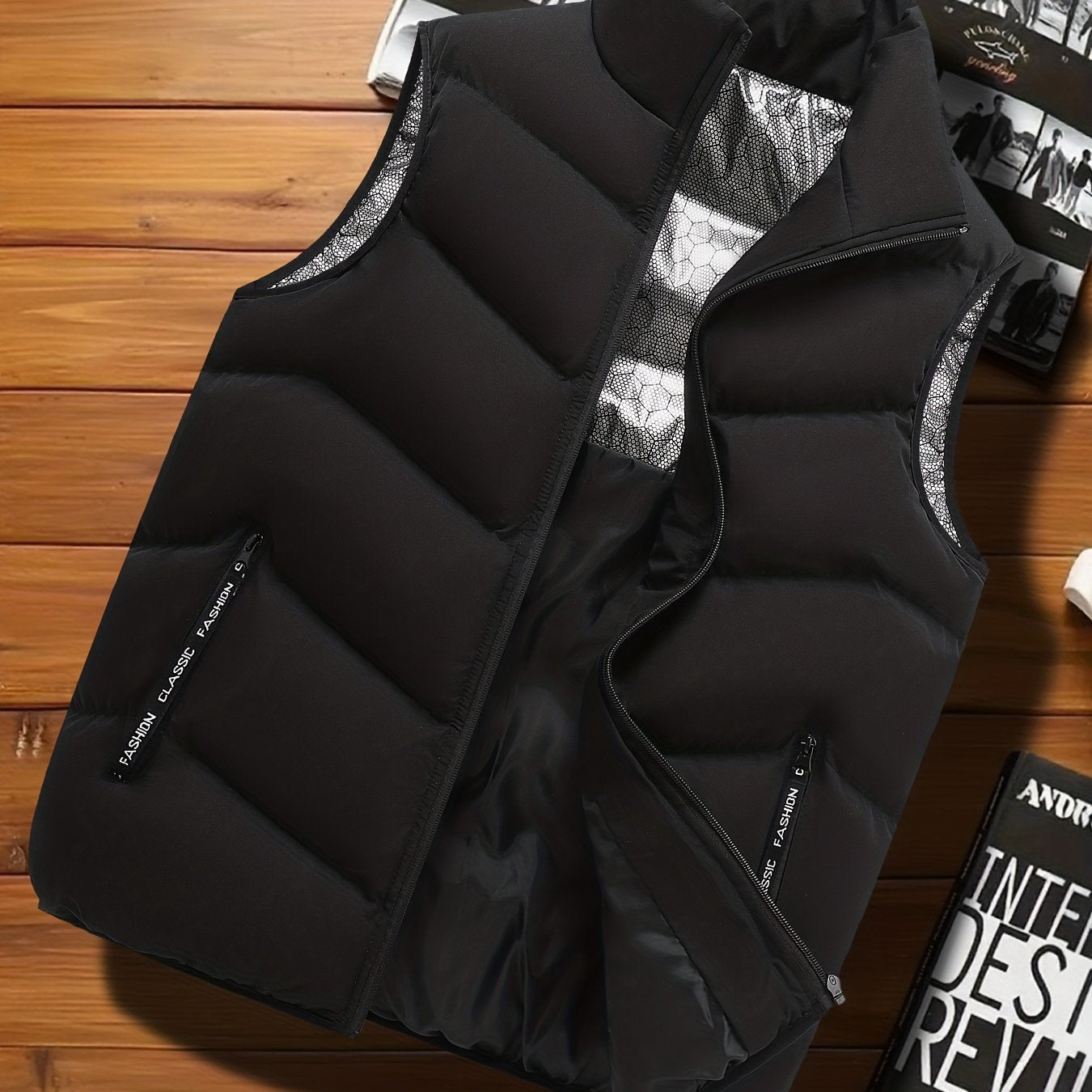 Men's Casual Sleeveless Stand Collar Vest, Thickened Warm Sweater, Autumn Winter Solid Color Zip-up Jacket, Coldproof Outdoor Top, Graphene Warmth, Fashion Webbing, Suitable for Daily Activities, Holiday Gift