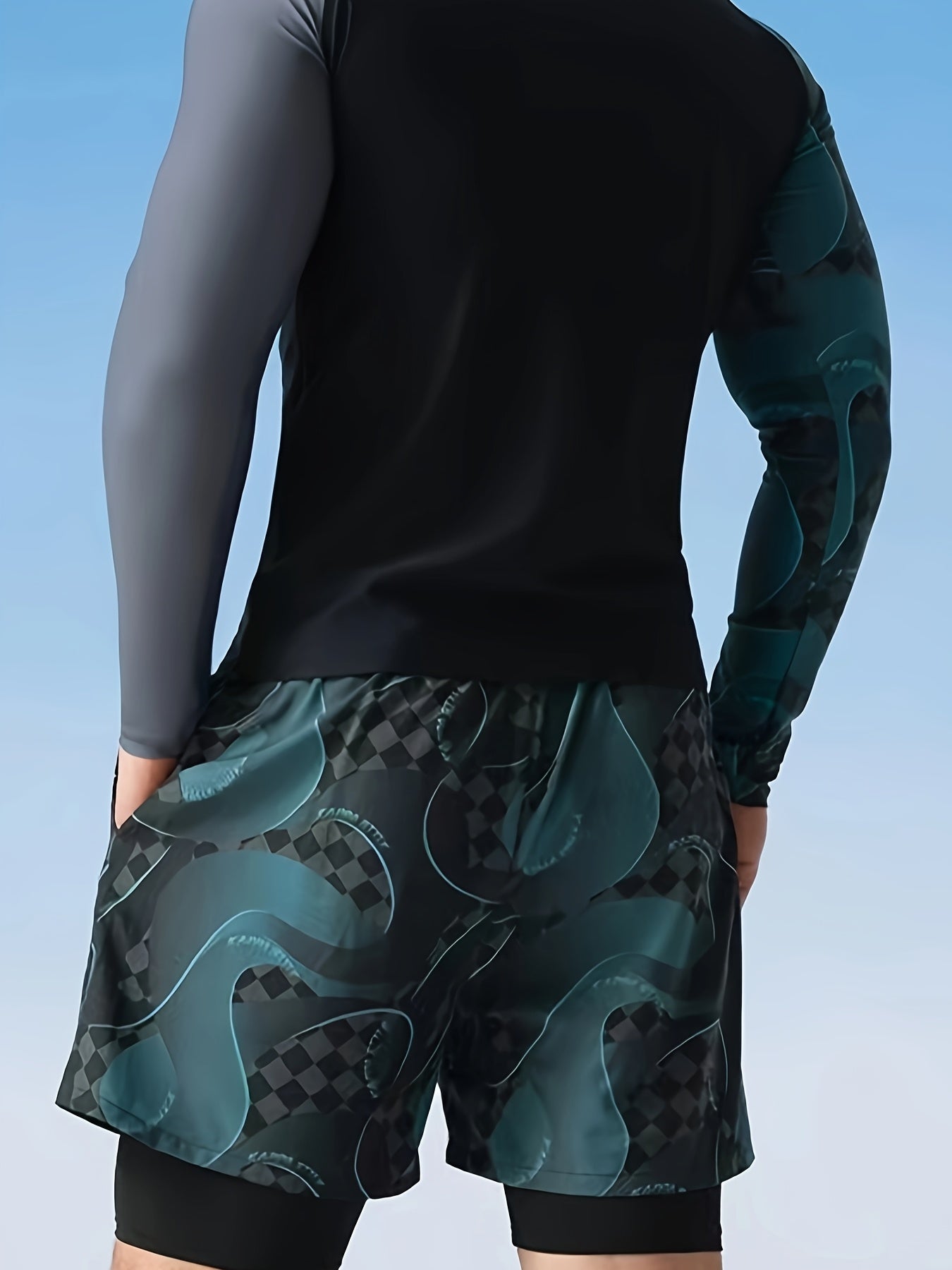 Men's Double-Layer Sports Swim Trunks with Drawstring