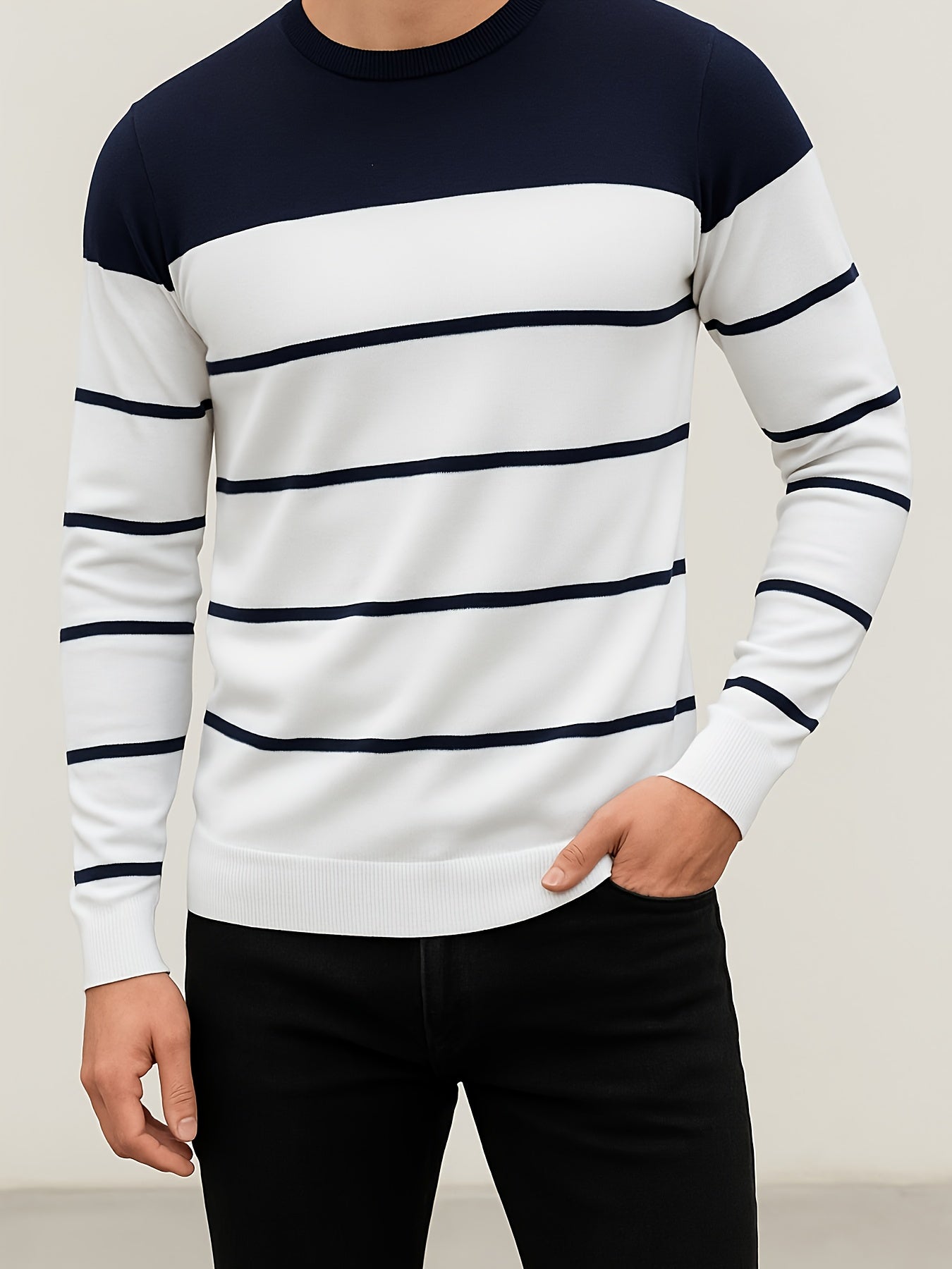 Men's All-Season Knit Sweater with Contrast Side Stripe