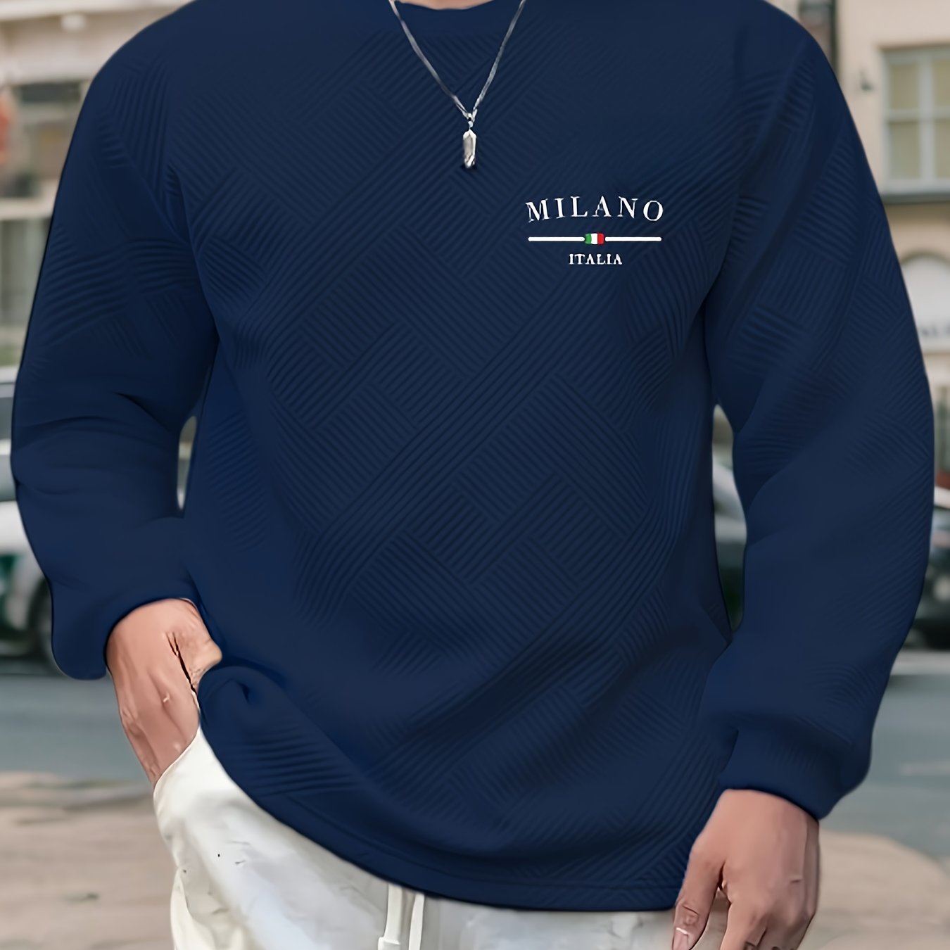 Men'S Casual Long Sleeve Crew Neck Sweatshirt | Heavyweight Geometric-patterned, Regular Fit, Ideal for Spring/Fall