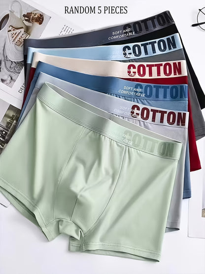 Men's Cotton Letter Print Boxer Briefs, 5-Pack Soft Underwear