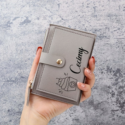 Women'S Personalized Custom Logo Name Wallet - Elegant Minimalist Zipper Closure, Multi-Card Holder & Coin Purse, Lightweight Compact Design with Golden-Tone Hardware, Perfect Gift For Birthdays, Valentine'S Day, Everyday Use