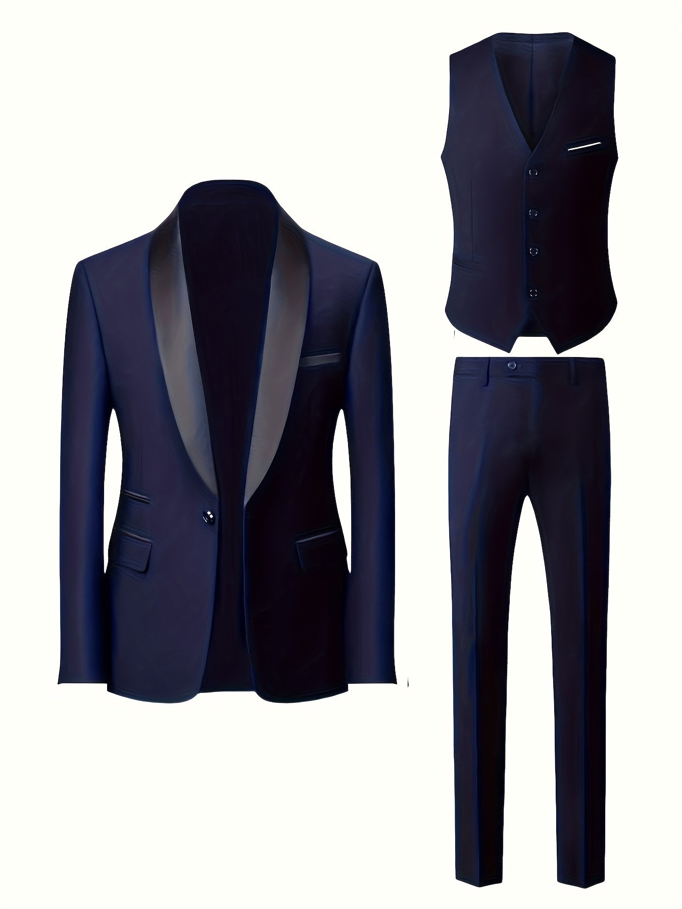 Men's 3-Piece Polyester Suit with Vest and Pants, Formal Workwear