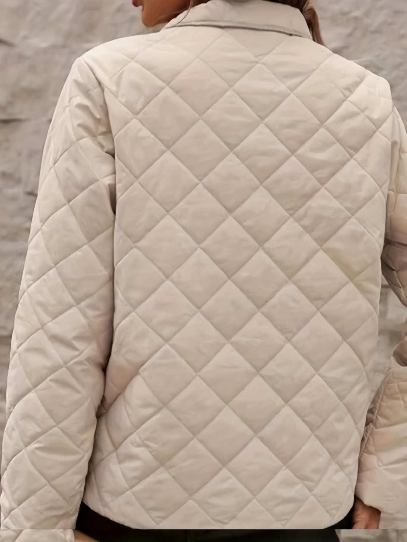 Women'S Elegant Beige Jacket - Structured Fit Zip-Up Coat with Stand-Up Collar, Chic Outerwear for Fall/Winter, Office, Party, Everyday - Durable & Easy-Care Women'S Clothing, Ladies Jackets, Party Attire, Quilted Texture, Of