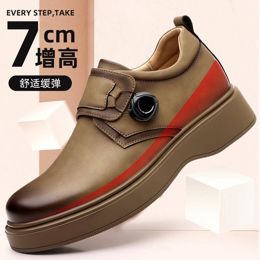 Men's Height-Increasing PU Brogue Shoes with British-Style Buckle - ayq