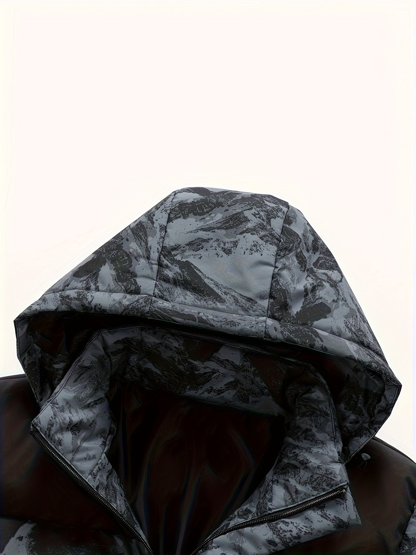 Men'S Heavyweight Winter Jacket - Windproof Thermal Insulated Hooded Coat with Full-Zip Closure, Adjustable Hood & Zippered Arm Pockets - Cold Weather Skiing, Snowboarding, Outdoor Activities - Black/White Camo Pattern - Poly