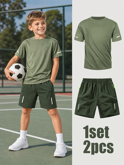 Boys' Quick-Dry Summer Shirt & Shorts Set with Reflective Strips