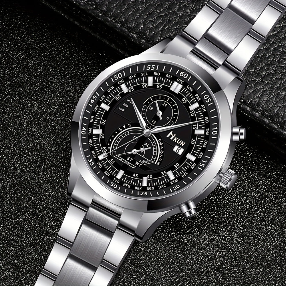 A Set of 5 Stylish And Luxurious Men'S Business Casual Watches, Along with Elegant Glasses, a Wallet, And a Pen Keychain, Makes for The Perfect Gift for Parties And Holidays.