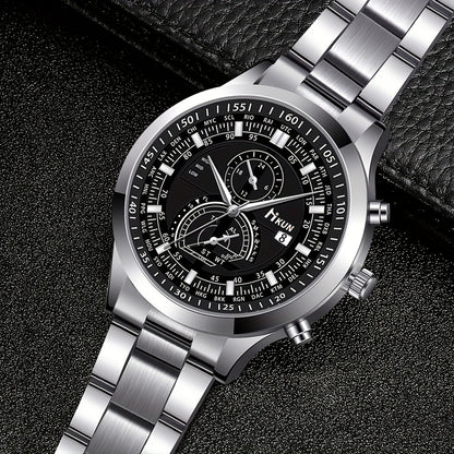 A Set of 5 Stylish And Luxurious Men'S Business Casual Watches, Along with Elegant Glasses, a Wallet, And a Pen Keychain, Makes for The Perfect Gift for Parties And Holidays.