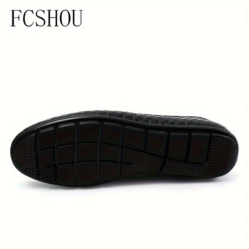 Men's Slip-On Leather Loafers with Rubber Sole - Casual Square Toe
