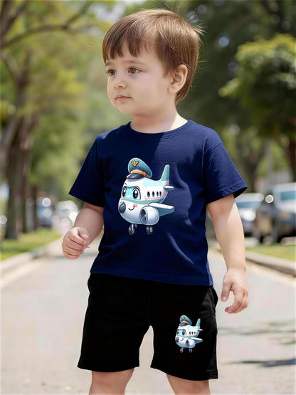 Baby Boy Summer T-Shirt & Shorts Set with Airplane Print