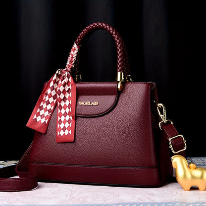 Chic Women's Shoulder Bag with Scarf Accent and Adjustable Strap