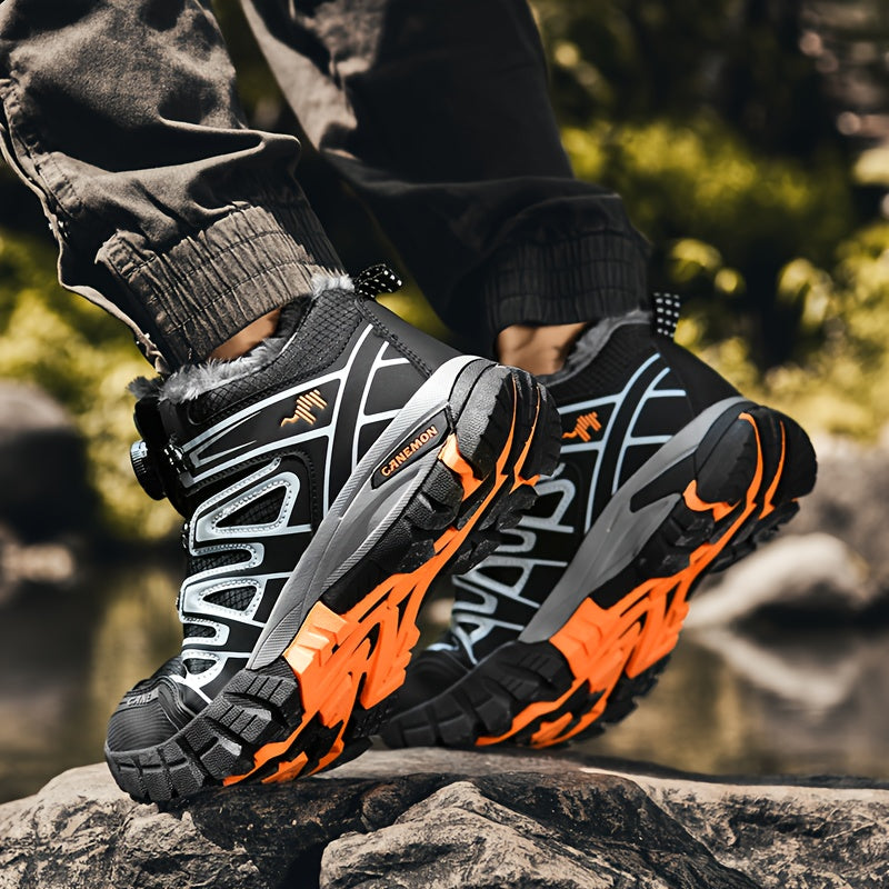 CANEMON Men'S Winter Sports Sneakers - Comfortable, Non-Slip, Durable, Thickened Mid-Top Lace-Up Shoes with Striped & Checkered Patterns, Warm Fabric Upper & TPR Sole for Hiking, Outdoor Activities, and Snowy Terrain, Winter